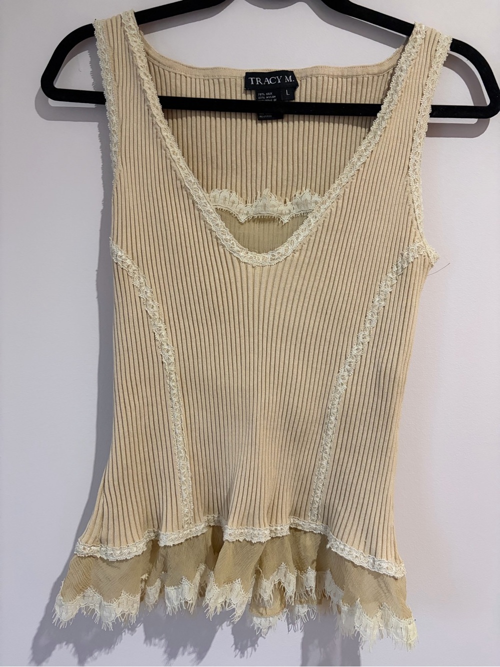 Silk Blend Vintage Boho Romantic Ruffle Ribbed Lace-Trim Y2K fairy Tank Top